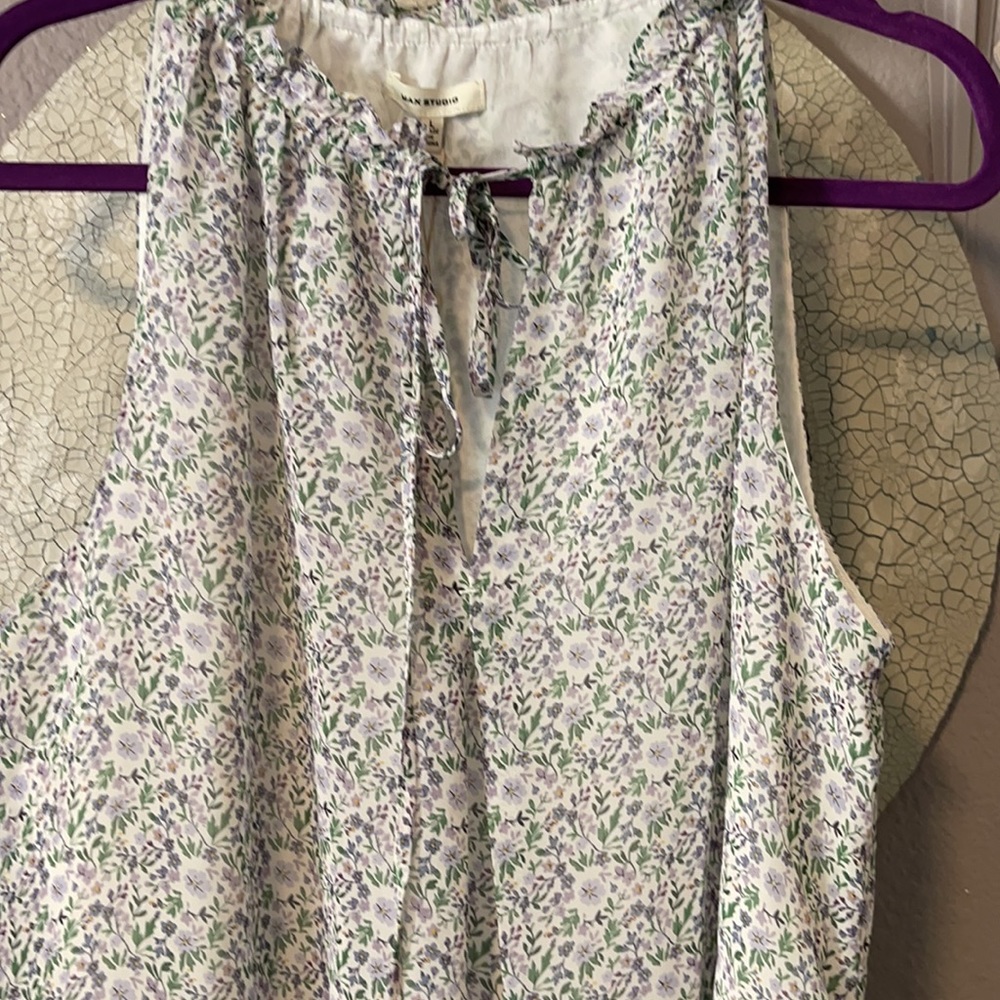 Max Studio Blouse Sleeveless Lined Floral Ruffle Tie Neck Brand New! - Picture 6 of 8